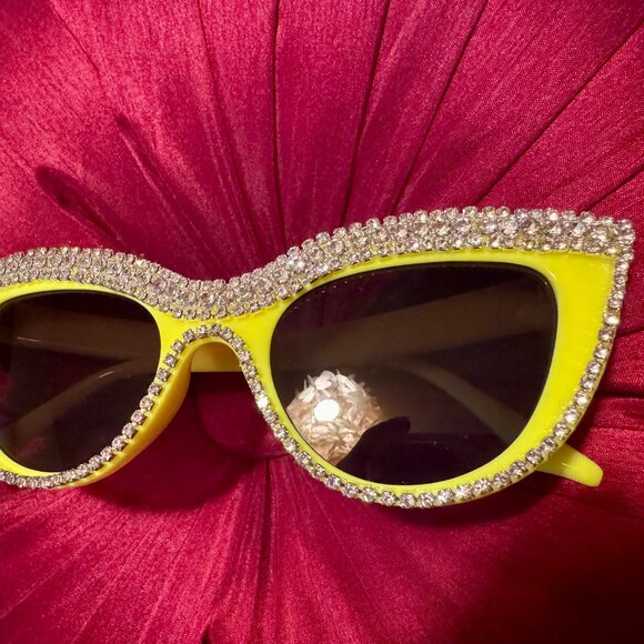 SALE! Sunglasses Yellow Cat Eye Rhinestone Encrusted Bling Womens Accessories. main image 6